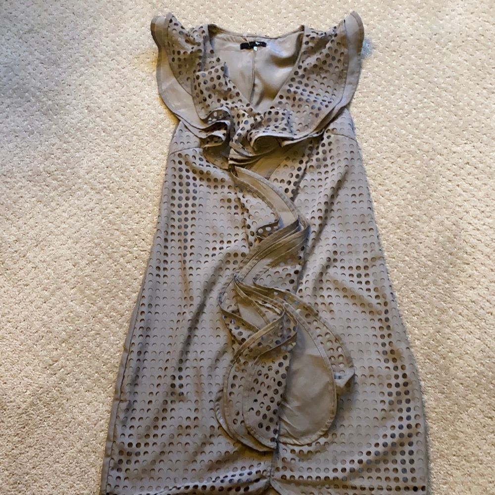 Ryu Boho Ruffle Cutout Dress – Taupe Neutral – Size Small